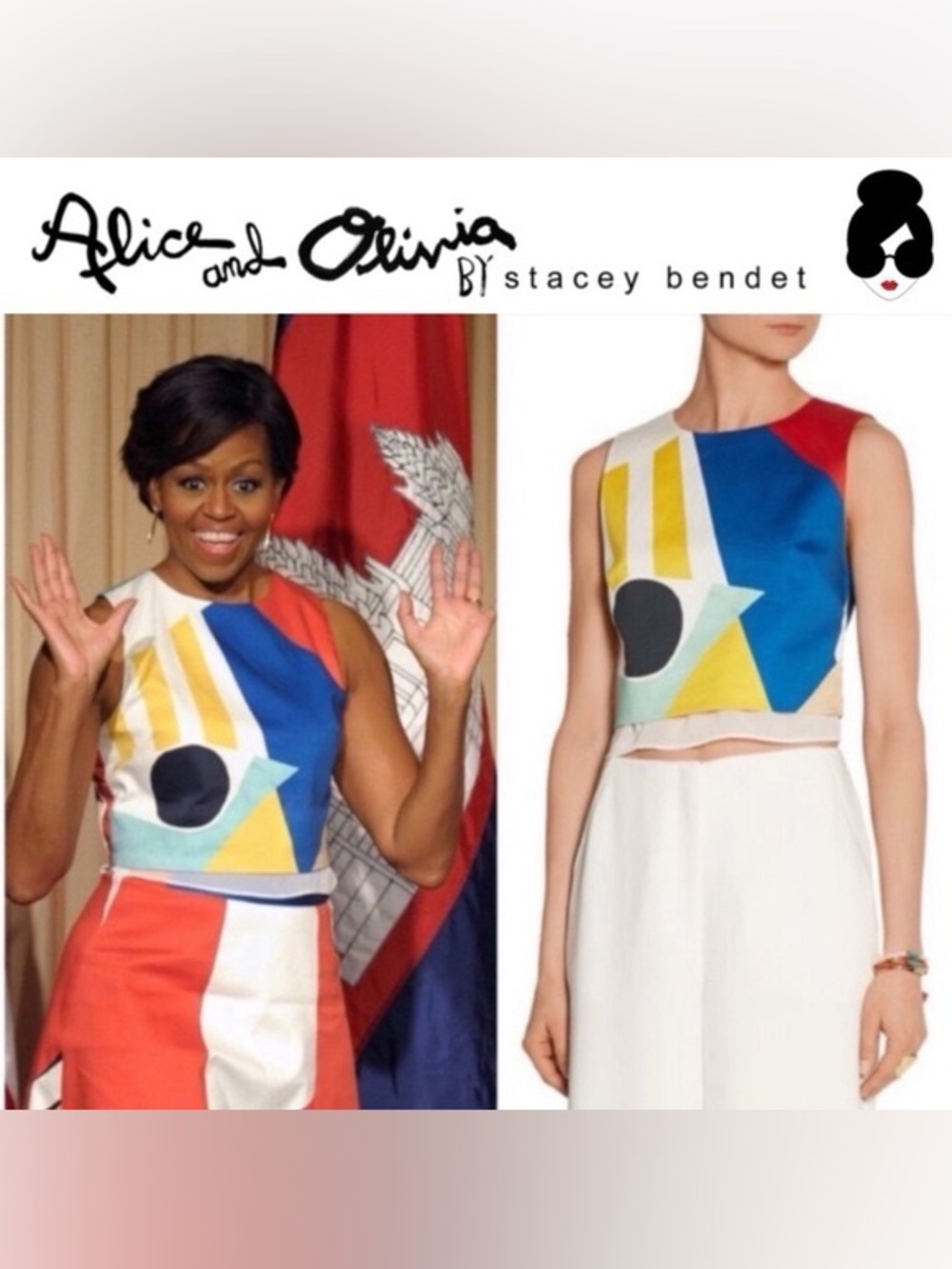 Alice + Olivia Giana Layered Crop Top Geometric Colorblock Michelle Obama 6 Y2K